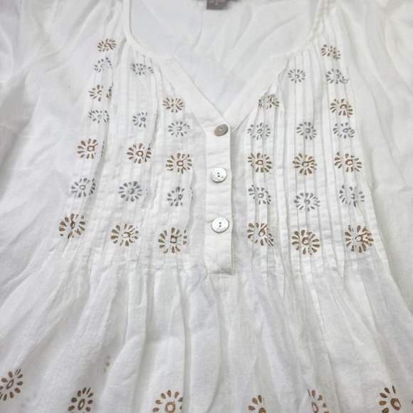 Peppermint Bay BOHO Medium White Flowy Cotton Top With Geometric Design - Picture 2 of 9